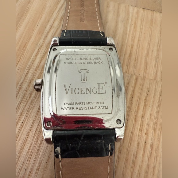 Vicence ladies Milor Sterling silver black leather dress watch NEW BATTERY main image 7